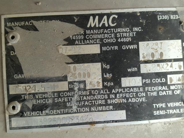 5MADN3825DC023426 - 2013 MACK TRAILER SILVER photo 10