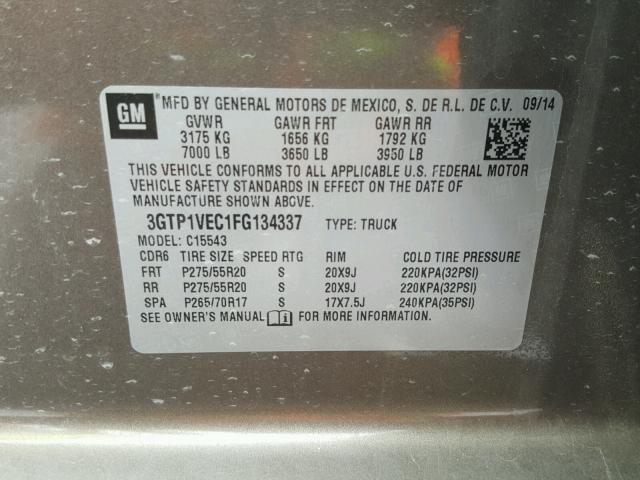 3GTP1VEC1FG134337 - 2015 GMC SIERRA C15 CHARCOAL photo 10