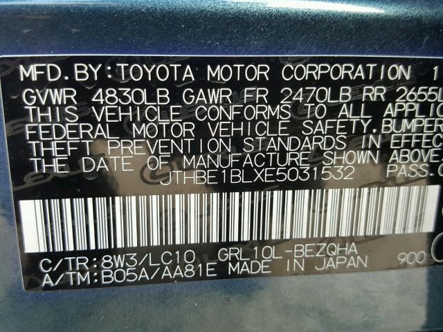 JTHBE1BLXE5031532 - 2014 LEXUS GS 350 BLUE photo 10