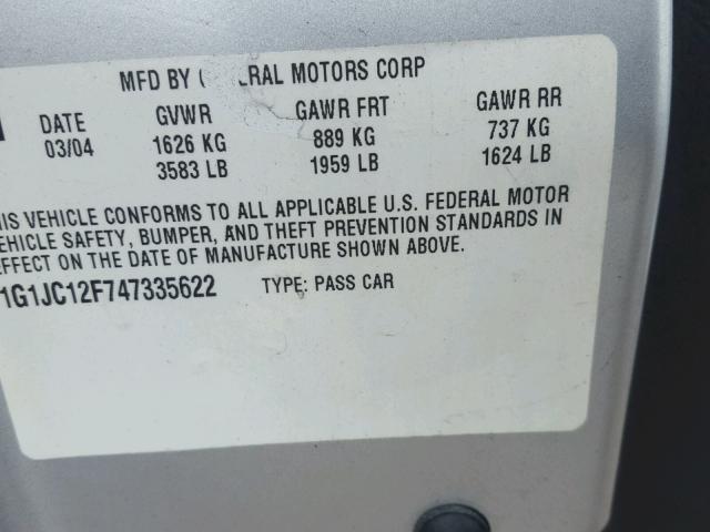 1G1JC12F747335622 - 2004 CHEVROLET CAVALIER SILVER photo 10