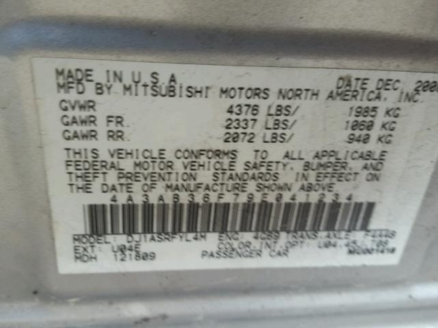 4A3AB36F79E041234 - 2009 MITSUBISHI GALANT ES SILVER photo 6