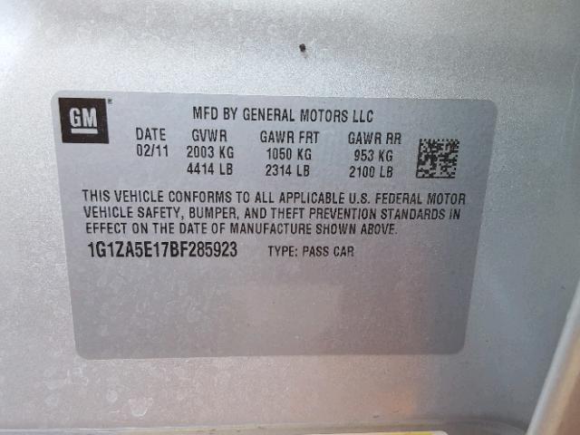 1G1ZA5E17BF285923 - 2011 CHEVROLET MALIBU LS Gümüş foto 10