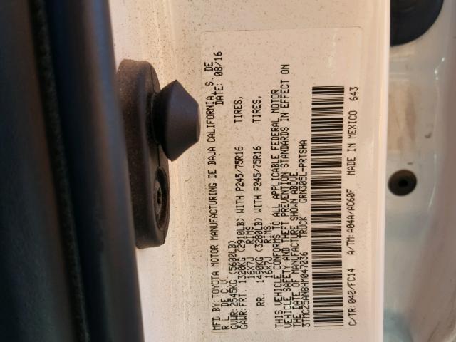 3TMCZ5AN8HM047036 - 2017 TOYOTA TACOMA DOU Ақ фото 10