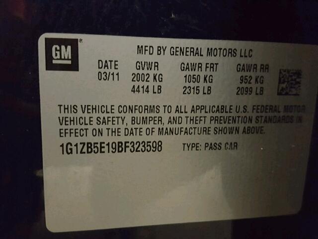 1G1ZB5E19BF323598 - 2011 CHEVROLET MALIBU LS Mavi foto 10