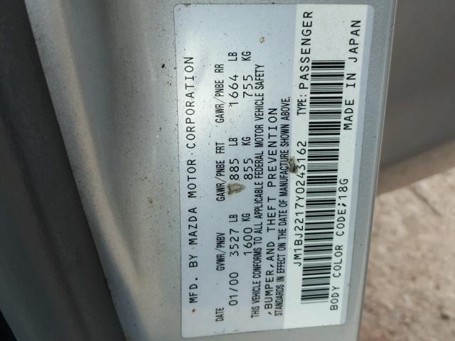 JM1BJ2217Y0243162 - 2000 MAZDA PROTEGE ES SILVER photo 10