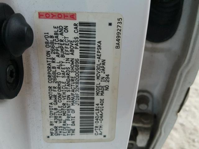 JTDBF32K820006896 - 2002 TOYOTA CAMRY LE 白色 照片 10