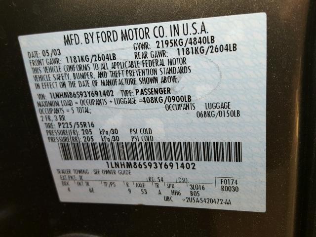 1LNHM86S93Y691402 - 2003 LINCOLN LS 棕色 照片 10