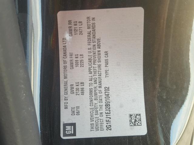 2G1FJ1EJ2B9104702 - 2011 CHEVROLET CAMARO SS Negro foto 10