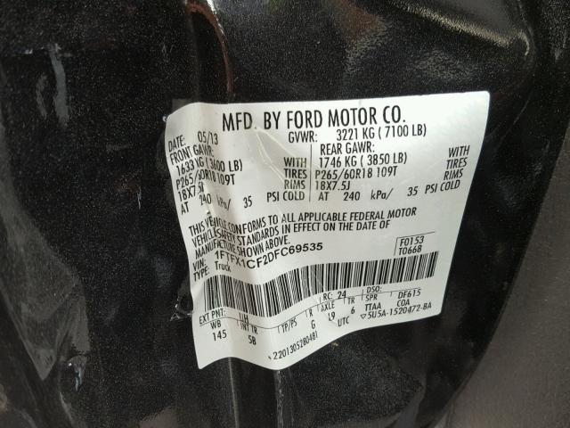 1FTFX1CF2DFC69535 - 2013 FORD F150 SUPER BLACK photo 10