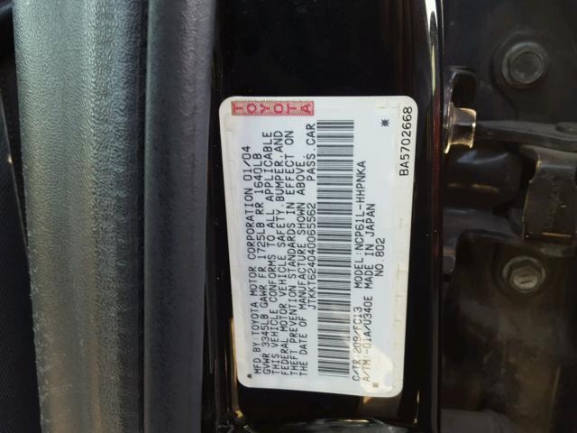 JTKKT624040065562 - 2004 TOYOTA SCION XA შავი ფოტო 10