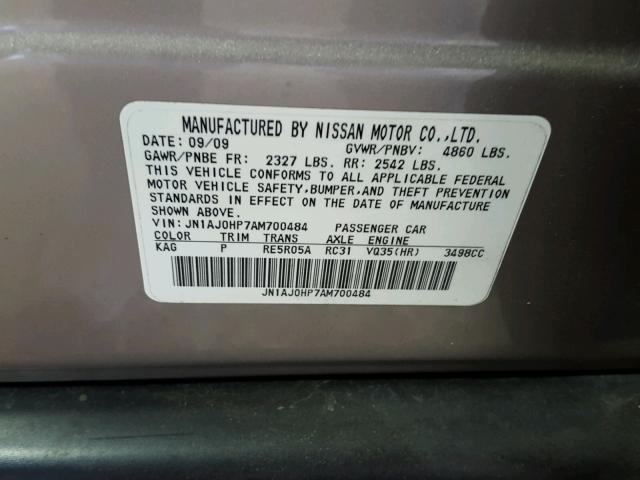 JN1AJ0HP7AM700484 - 2010 INFINITI EX35 BASE SILVER photo 10