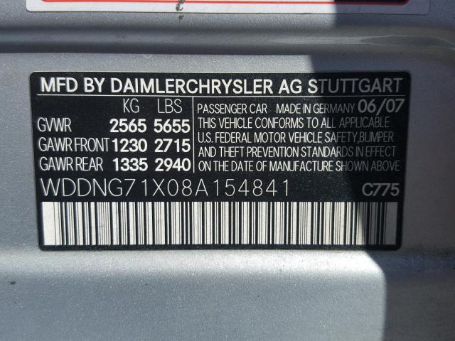 WDDNG71X08A154841 - 2008 MERCEDES-BENZ S 550 SILVER photo 10