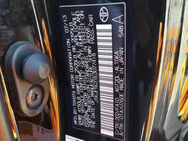 JTKJF5C71E3077418 - 2014 TOYOTA SCION TC შავი ფოტო 10