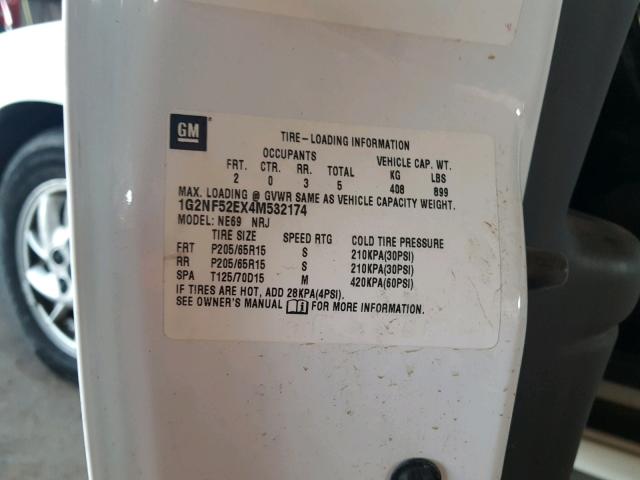 1G2NF52EX4M532174 - 2004 PONTIAC GRAND AM S თეთრი ფოტო 10