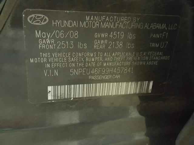 5NPEU46F99H457841 - 2009 HYUNDAI SONATA SILVER photo 10