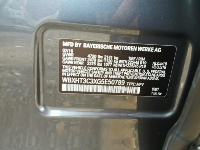 WBXHT3C3XG5E50789 - 2016 BMW X1 XDRIVE2 GRAY photo 10