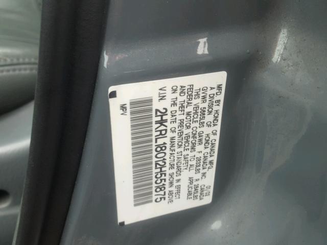 2HKRL18012H551875 - 2002 HONDA ODYSSEY EX GRAY photo 10