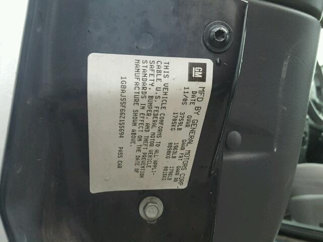 1G8AJ55F66Z155694 - 2006 SATURN ION LEVEL SILVER photo 10