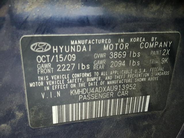 KMHDU4ADXAU913952 - 2010 HYUNDAI ELANTRA BL BLUE photo 10