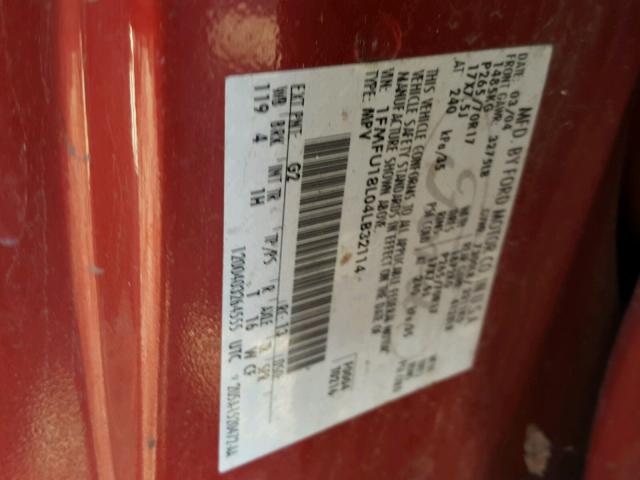 1FMFU18L04LB32114 - 2004 FORD EXPEDITION RED photo 10