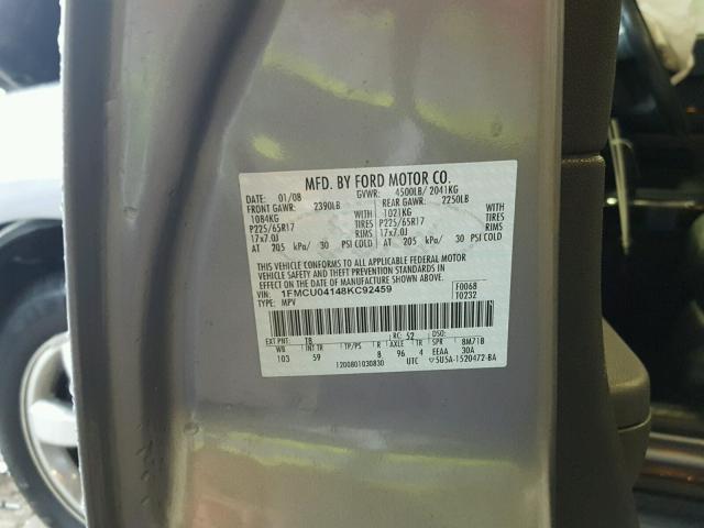 1FMCU04148KC92459 - 2008 FORD ESCAPE LIM PURPLE photo 10