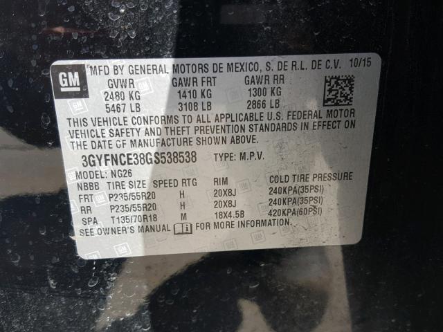 3GYFNCE38GS538538 - 2016 CADILLAC SRX PERFOR 黑色 照片 10