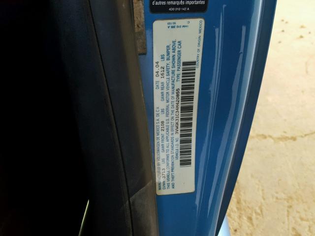 3VWGK31C34M420855 - 2004 VOLKSWAGEN NEW BEETLE 蓝色 照片 10