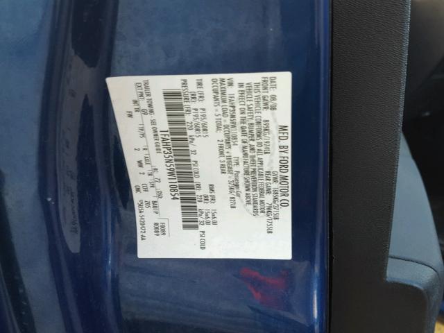 1FAHP35N59W110854 - 2009 FORD FOCUS BLUE photo 10