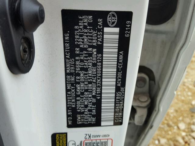 4T1BE32K76U668126 - 2006 TOYOTA CAMRY LE 白色 照片 10