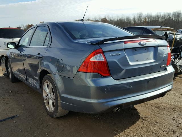 3FAHP0HG8CR236499 - 2012 FORD FUSION SE BLUE photo 3