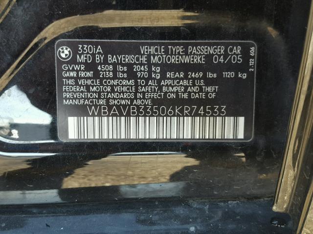 WBAVB33506KR74533 - 2006 BMW 330 I BLACK photo 10