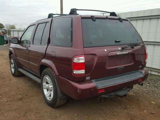 JN8DR09Y72W745137 - 2002 NISSAN PATHFINDER BURGUNDY photo 3