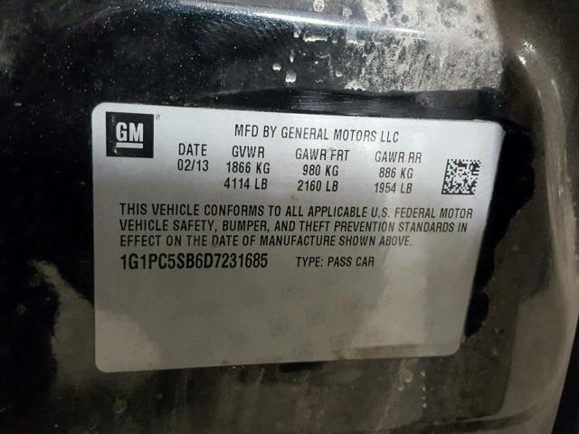 1G1PC5SB6D7231685 - 2013 CHEVROLET CRUZE LT BLACK photo 10