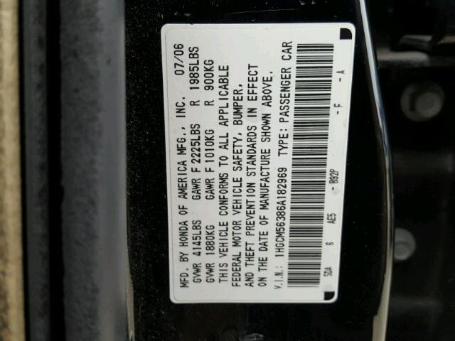 1HGCM56386A182969 - 2006 HONDA ACCORD SE BLACK photo 10