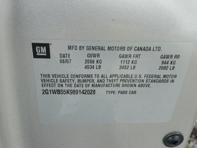 2G1WB55K989142028 - 2008 CHEVROLET IMPALA LS SILVER photo 10