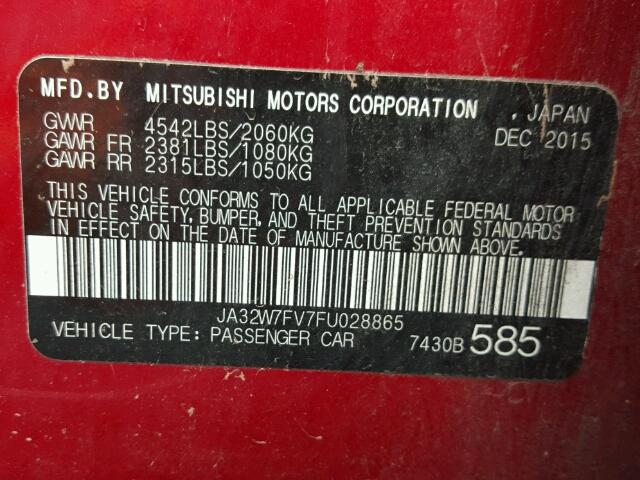 JA32W7FV7FU028865 - 2015 MITSUBISHI LANCER EVO RED photo 10