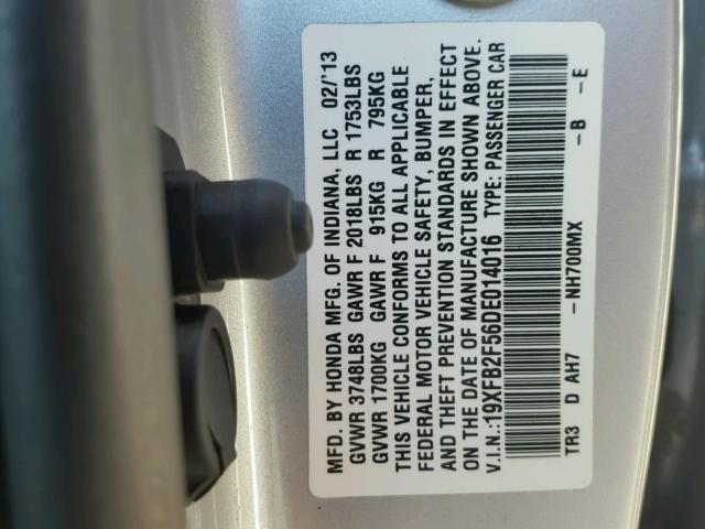 19XFB2F56DE014016 - 2013 HONDA CIVIC SILVER photo 10