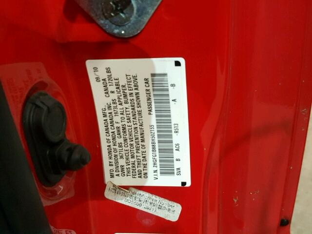 2HGFG1B88BH502155 - 2011 HONDA CIVIC EX RED photo 10