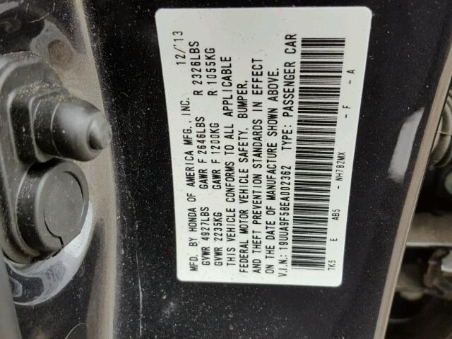 19UUA9F58EA002362 - 2014 ACURA TL TECH CHARCOAL photo 10