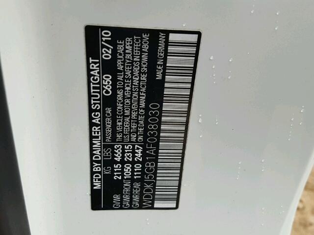 WDDKJ5GB1AF038030 - 2010 MERCEDES-BENZ E 350 WHITE photo 10