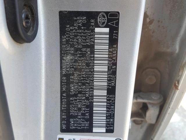 2T1BY30E65C408644 - 2005 TOYOTA COROLLA XR 银色 照片 10