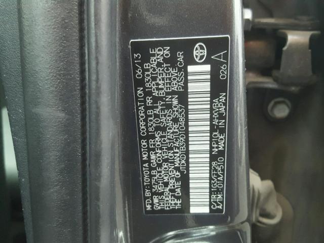 JTDKDTB39D1048537 - 2013 TOYOTA PRIUS C GRAY photo 10