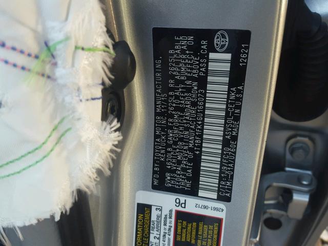 4T1BF1FK4GU166073 - 2016 TOYOTA CAMRY LE 银色 照片 10