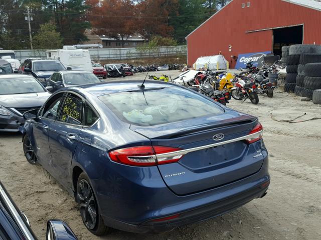 3FA6P0LU5JR102308 - 2018 FORD FUSION SE BLUE photo 3