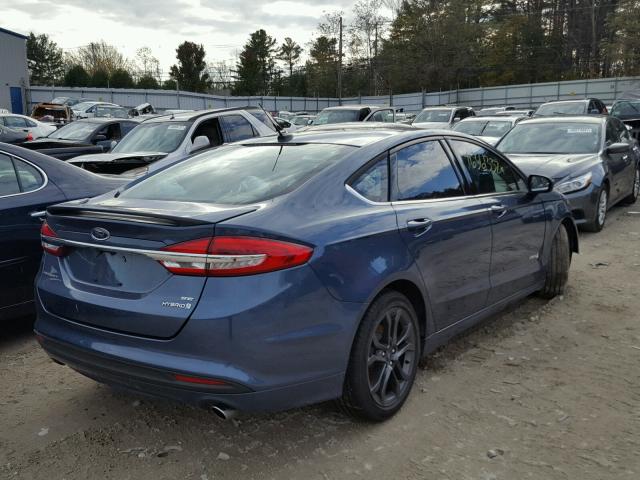 3FA6P0LU5JR102308 - 2018 FORD FUSION SE BLUE photo 4