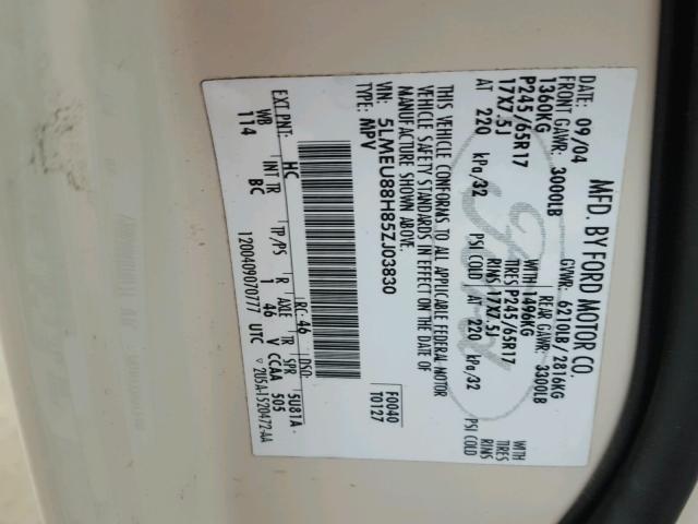 5LMEU88H85ZJ03830 - 2005 LINCOLN AVIATOR WHITE photo 10