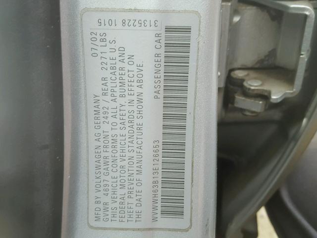 WVWWH63B13E126653 - 2003 VOLKSWAGEN PASSAT GLX 银色 照片 10