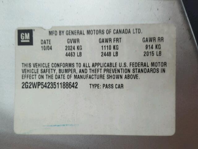 2G2WP542351188642 - 2005 PONTIAC GRAND PRIX ვერცხლისფერი ფოტო 10