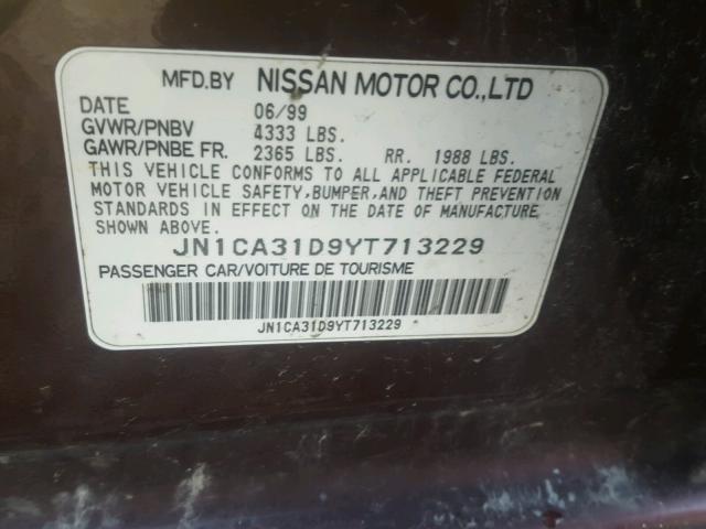 JN1CA31D9YT713229 - 2000 NISSAN MAXIMA GLE BURGUNDY photo 10