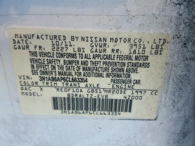 3N1AB6AP6CL663354 - 2012 NISSAN SENTRA 2.0 WHITE photo 10